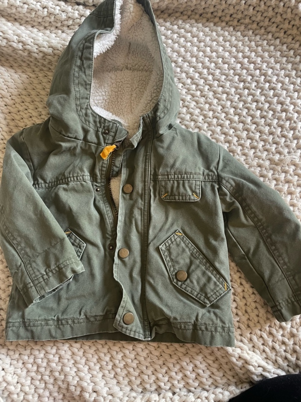 Cat & Jack Olive Green Hooded Sherpa-Lined Kids Jacket